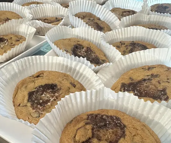 Chocolate chip cookies in paper cups
